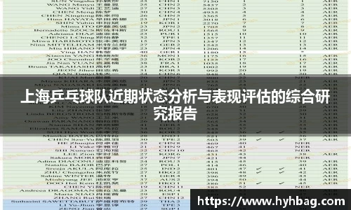 上海乒乓球队近期状态分析与表现评估的综合研究报告